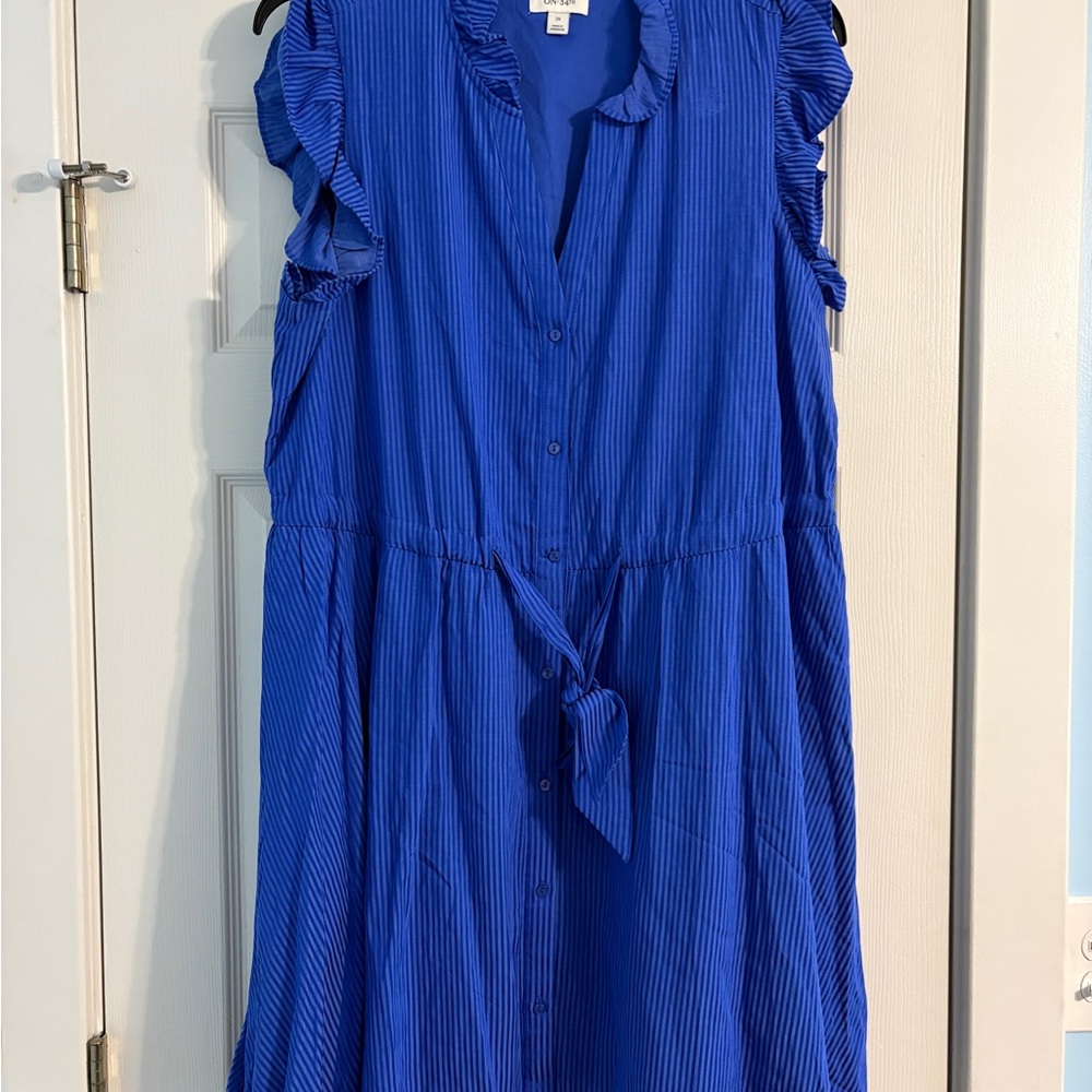 New - Macy's Blue Ruffle Sleeve Dress